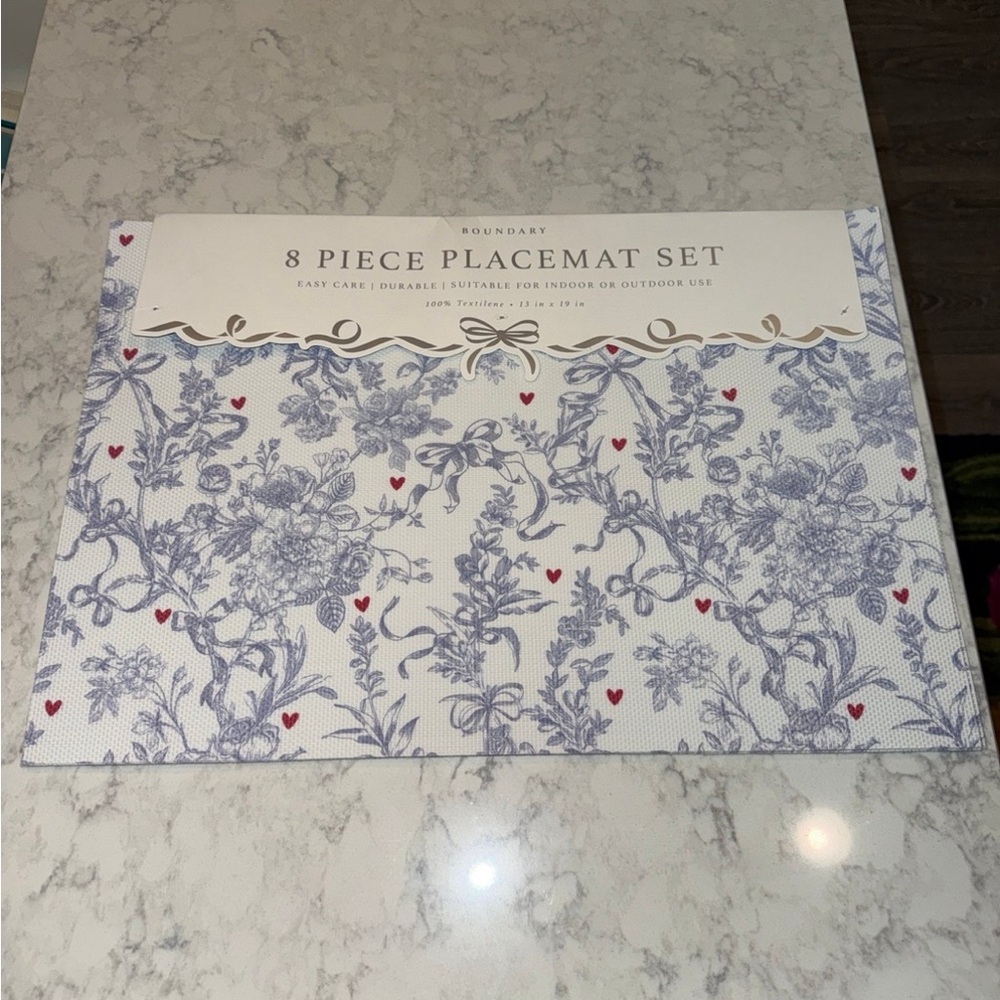 Boundary 8 Piece Placemat Set with Blue Floral Design